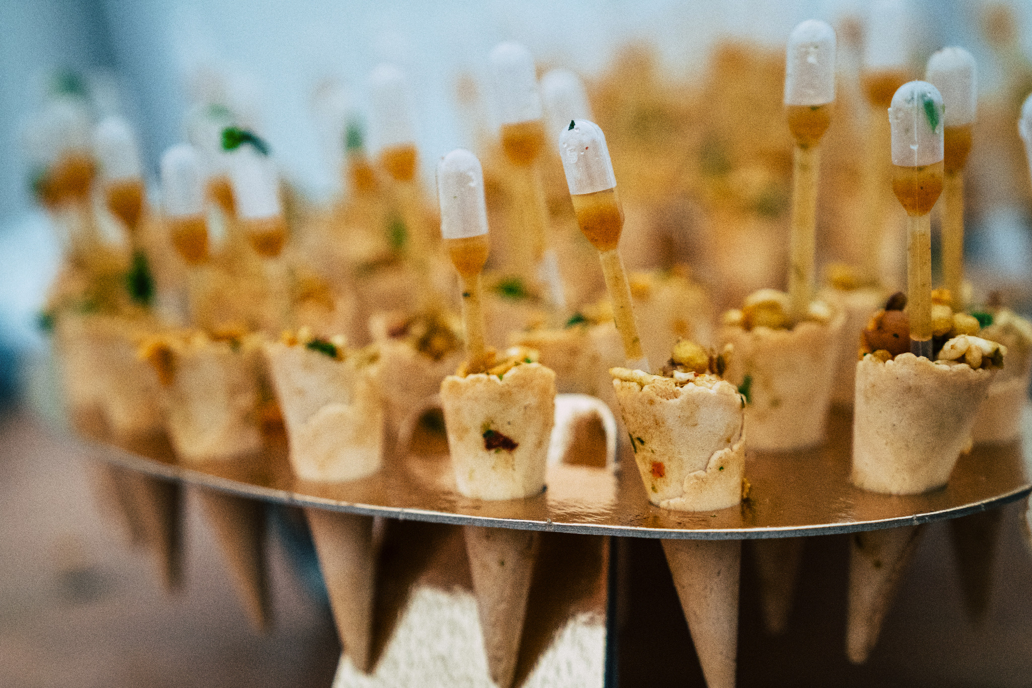 Delicate appetisers presented for service
