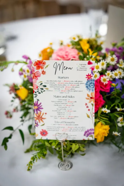 A floral wedding menu card