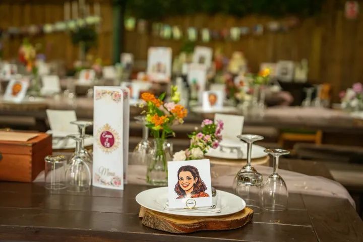 Personalised place setting on a rustic dining table