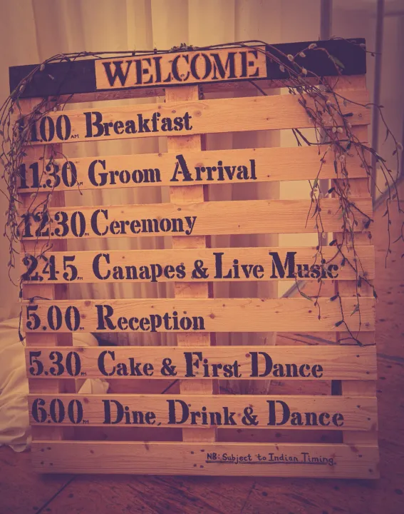 Rustic wedding schedule sign