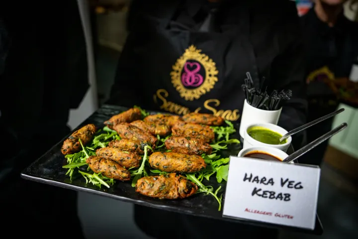Hara veg kebabs with dipping sauces