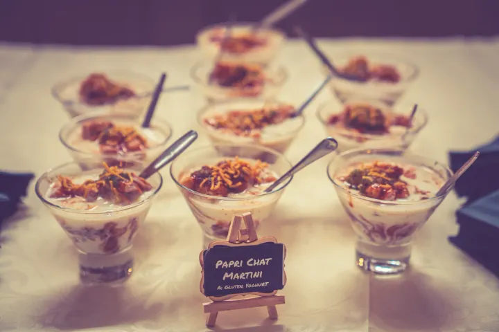 Individual papri chaat portions in glasses