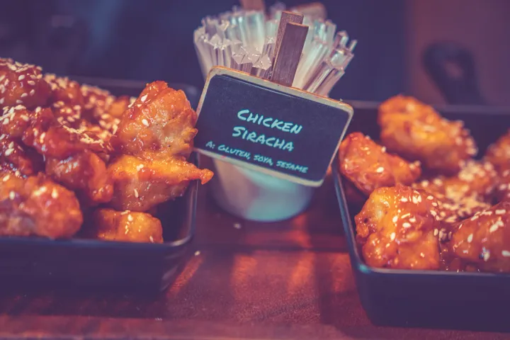 Chicken sriracha bites with a glossy glaze