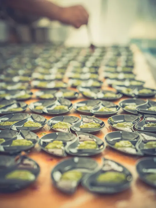 Rows of individual starters being prepared for service