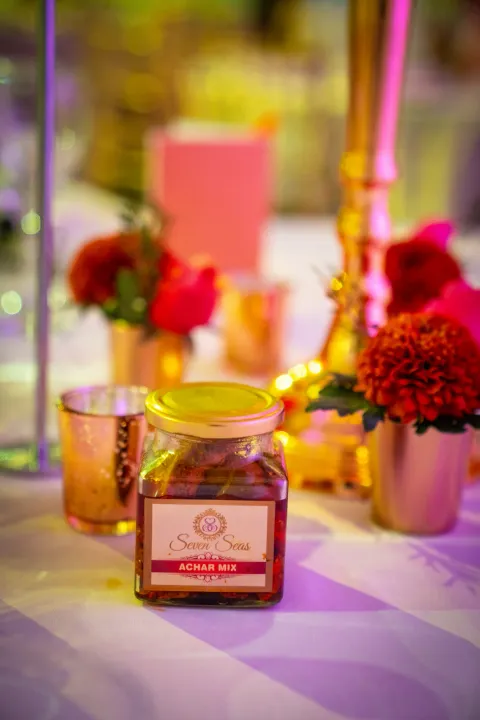 Bottled drink on a colourful reception table