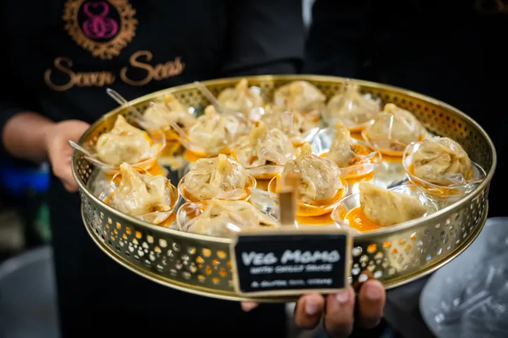 Vegetable momo served in individual glasses
