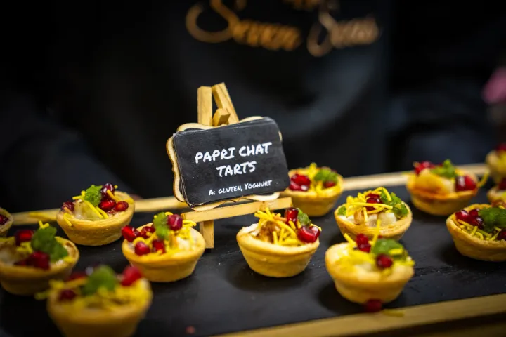 Papri chaat tartlets with colourful toppings