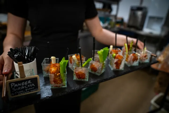 Paneer canapés in individual glasses