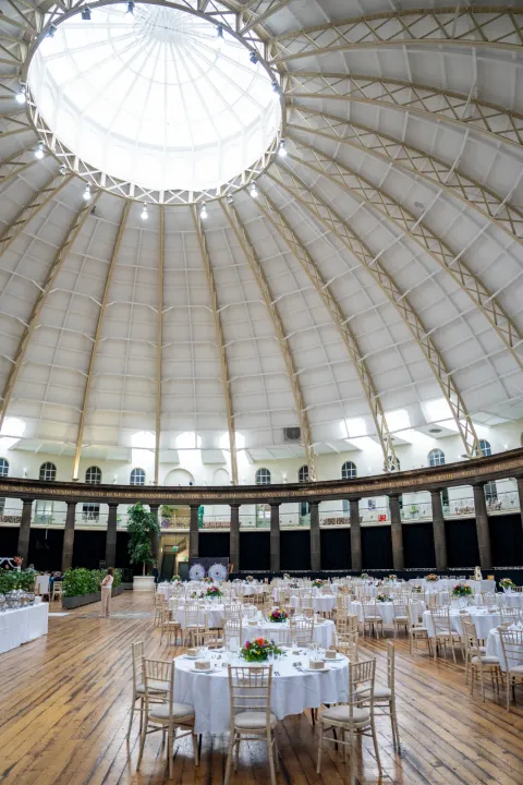 A domed venue with a circular skylight