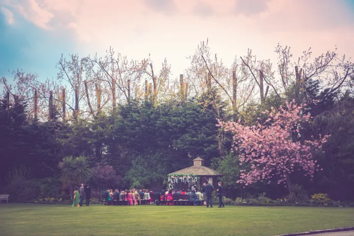 A garden ceremony surrounded by trees