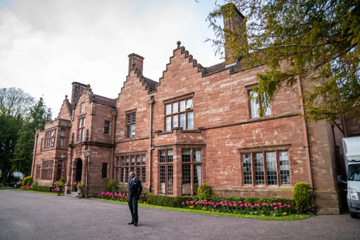 Historic brick manor house entrance
