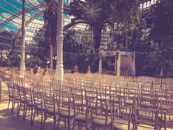 Ceremony seating among tropical glasshouse plants