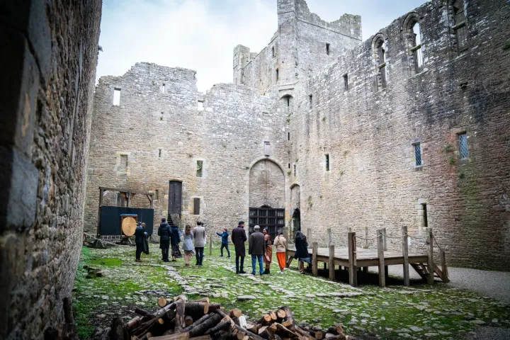Castle ruins prepared for an outdoor event