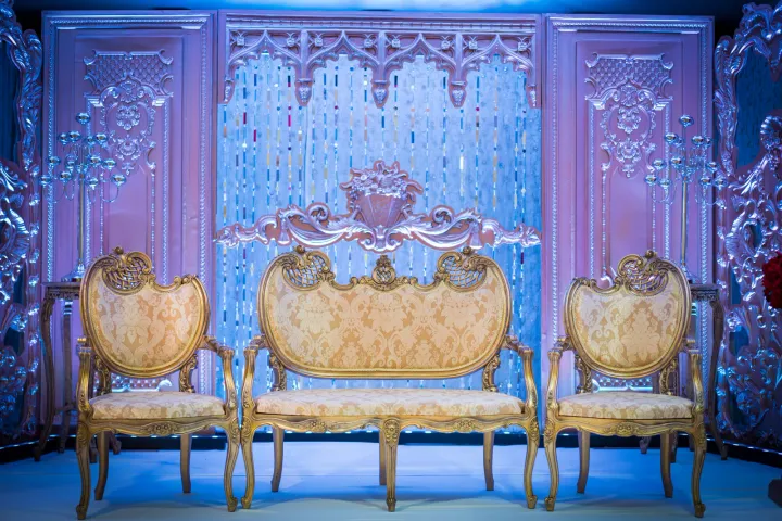 Close view of gold wedding seating